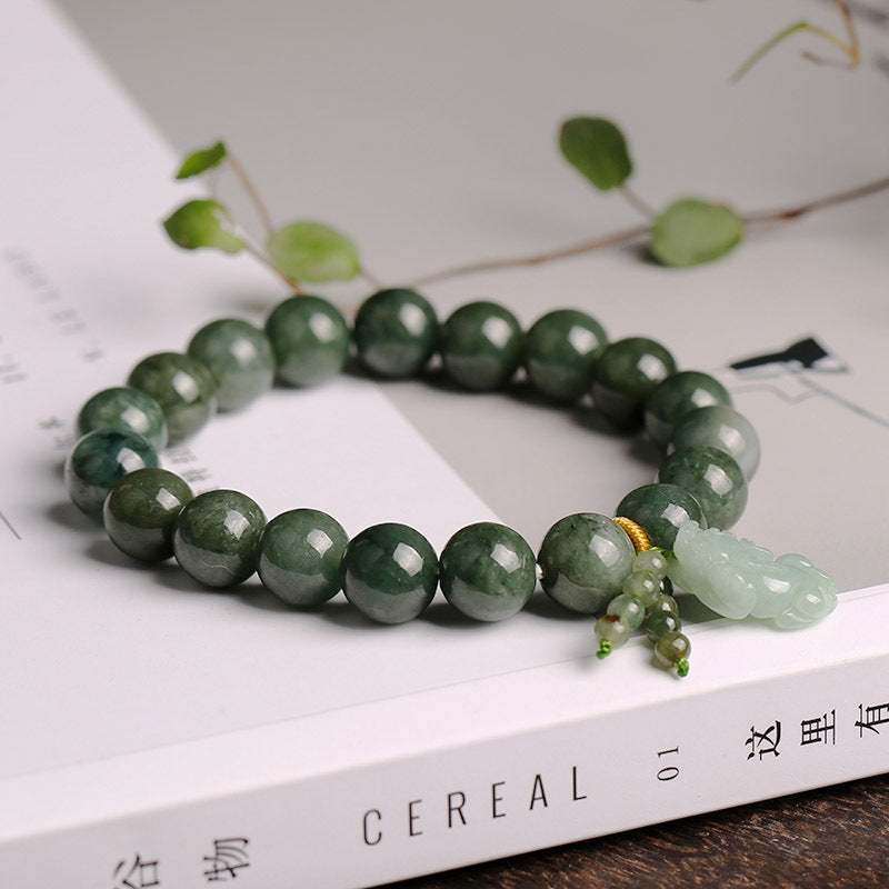 Mystery Tao Pixiu jadeite bracelet, lucky and lucky.Town house protection. Natural jadeite