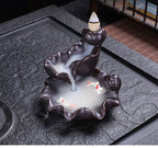 Mystery Backflow Incense Burner with Koi Fishing & Lotus Zen Ornaments, Meditation Items to Enhance Family Feng Shui