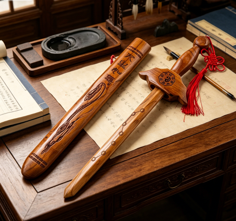 Mystery Tao Taoist mahogany sword, feng shui ornament, improve the family feng shui pattern and drive away bad magnetic fields. Protect family members