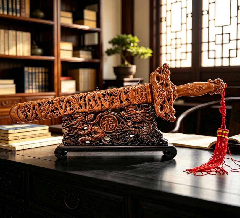 Mystery Tao Taoist mahogany sword, feng shui ornament, improve the family feng shui pattern and drive away bad magnetic fields. Protect family members