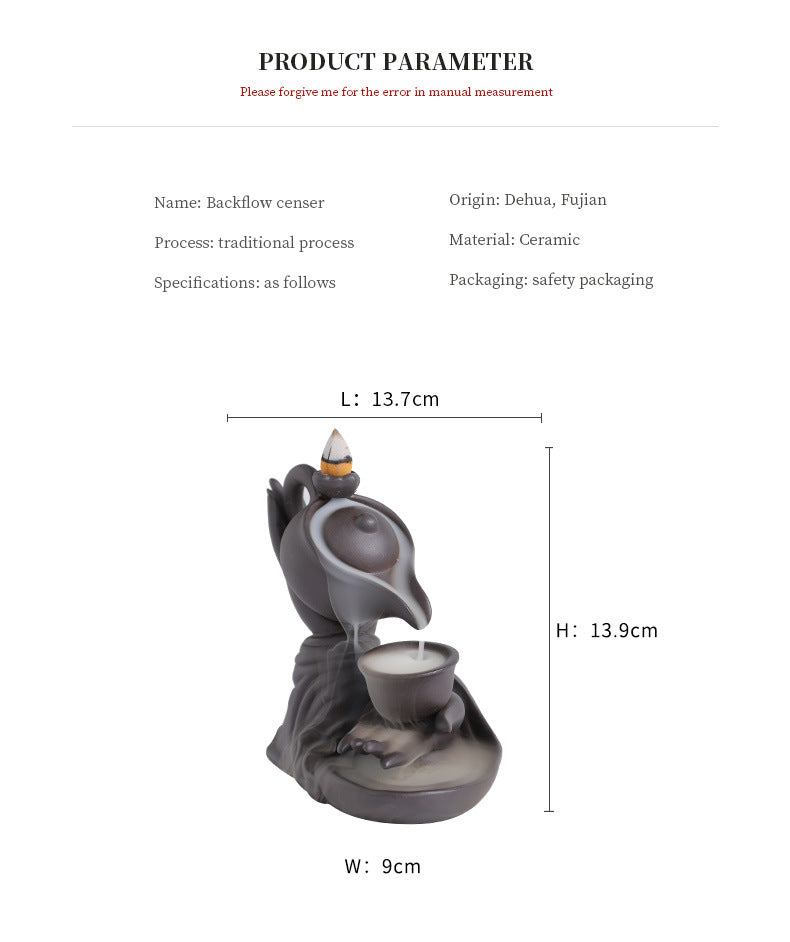 MysteryTao Ceramic Buddha Hand Teapot Backflow Incense Burner | Zen Waterfall Smoke Decor