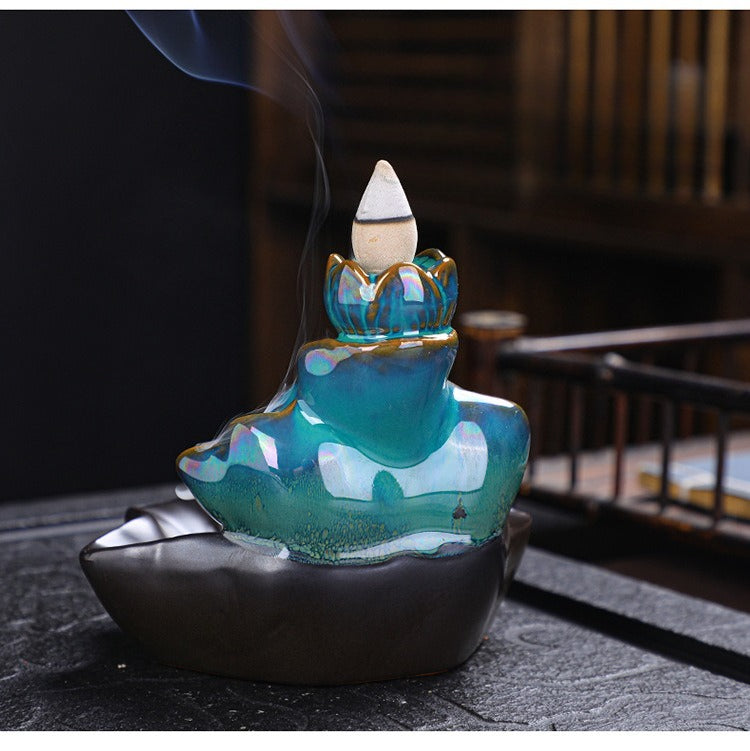 Mystery Backflow Incense Burner with Koi Fishing & Lotus Zen Ornaments, Meditation Items to Enhance Family Feng Shui