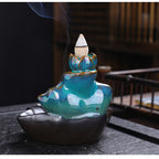 Mystery Backflow Incense Burner with Koi Fishing & Lotus Zen Ornaments, Meditation Items to Enhance Family Feng Shui