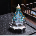 Mystery Backflow Incense Burner with Koi Fishing & Lotus Zen Ornaments, Meditation Items to Enhance Family Feng Shui