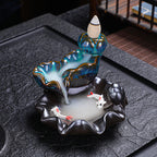 Mystery Backflow Incense Burner with Koi Fishing & Lotus Zen Ornaments, Meditation Items to Enhance Family Feng Shui
