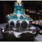 Mystery Backflow Incense Burner with Koi Fishing & Lotus Zen Ornaments, Meditation Items to Enhance Family Feng Shui