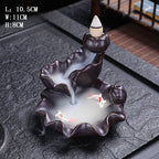 Mystery Backflow Incense Burner with Koi Fishing & Lotus Zen Ornaments, Meditation Items to Enhance Family Feng Shui