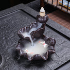 Mystery Backflow Incense Burner with Koi Fishing & Lotus Zen Ornaments, Meditation Items to Enhance Family Feng Shui