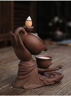 MysteryTao Ceramic Buddha Hand Teapot Backflow Incense Burner | Zen Waterfall Smoke Decor