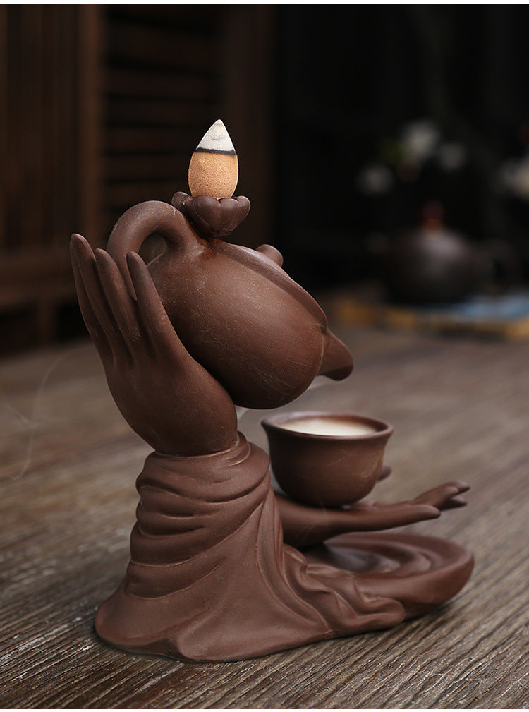 MysteryTao Ceramic Buddha Hand Teapot Backflow Incense Burner | Zen Waterfall Smoke Decor