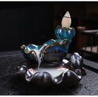 Mystery Backflow Incense Burner with Koi Fishing & Lotus Zen Ornaments, Meditation Items to Enhance Family Feng Shui